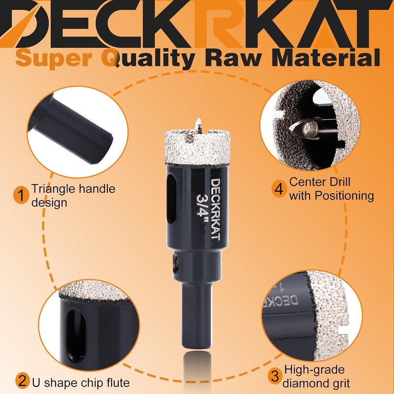 DECKRKAT 3/4 Inch Diamond Hole-Saw Bits with Pilot Drill Bit - 2pc 3/4" Diamond Tipped Tile Hole Saws with Guiding Bit Accurate Drilling for Porcelain Tile Ceramic Pottery Granite Stone Glass Bottles 20mm - Image 4